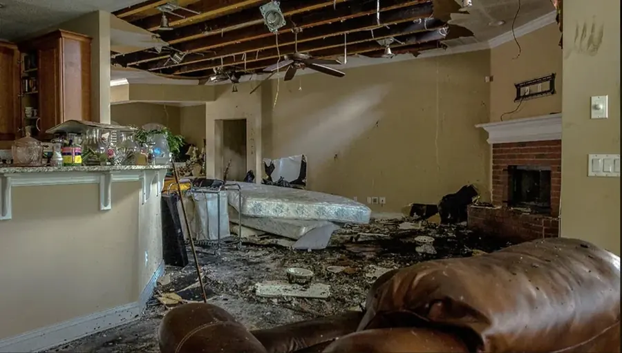 Water-stained and bulging ceiling in a Circle Pines home